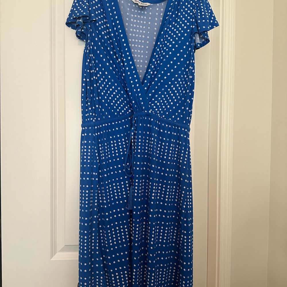 Tommy Bahama Blue V-Neck Flutter Sleeve Midi Dress